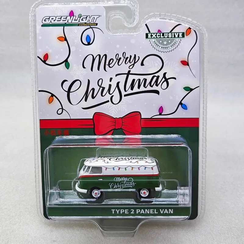 

Литой под давлением Greenlight, масштаб 1:64, фургон T2, Рождество 2023, имитация сплава, модель автомобиля, статическая коллекция, украшенные праздничные подарки