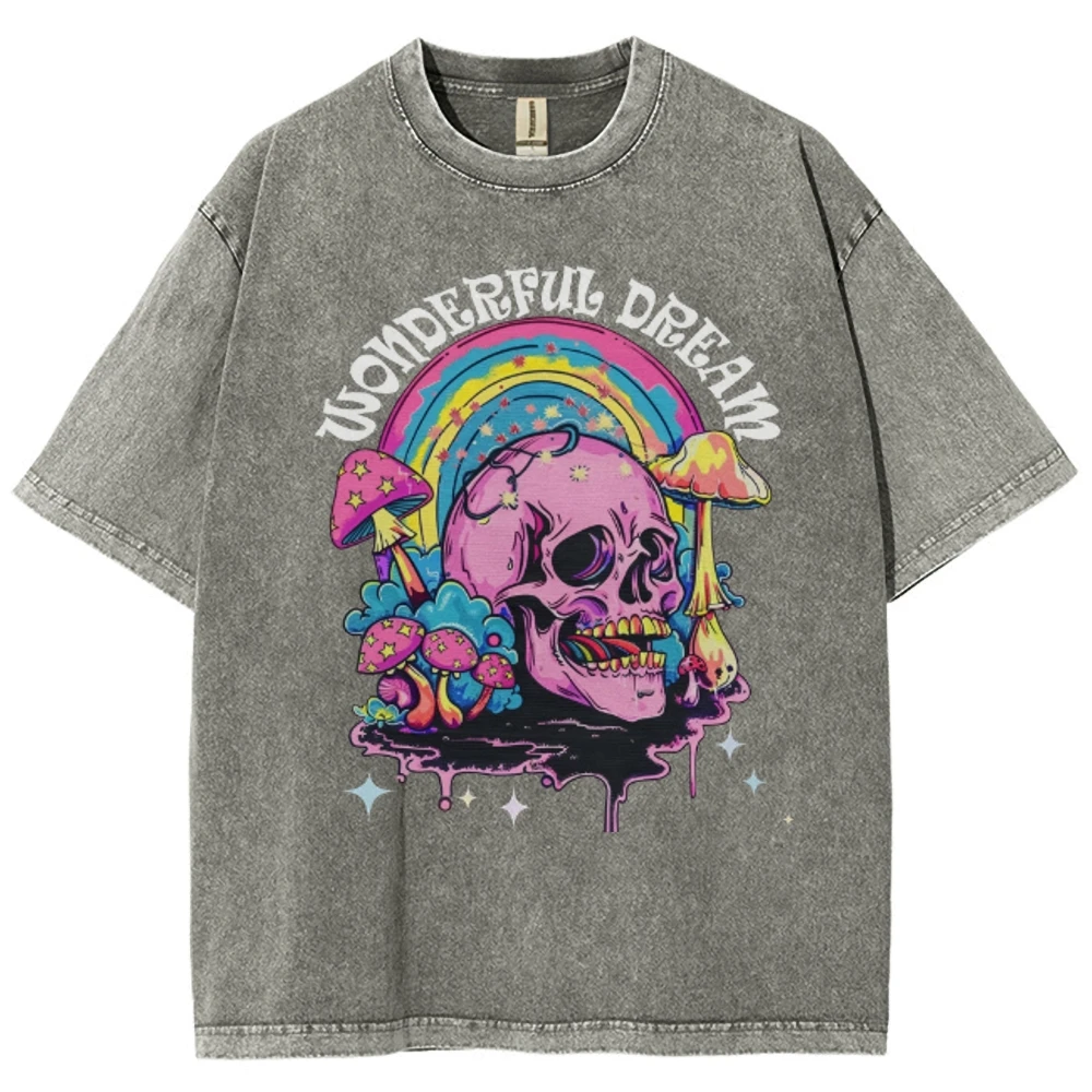

Wonderful Dream Shirt Women's Clothing Sales T-Shirt Vintage Washed y2k Clothes Women's Tops Tees Retro 90s Streetwear Shirt