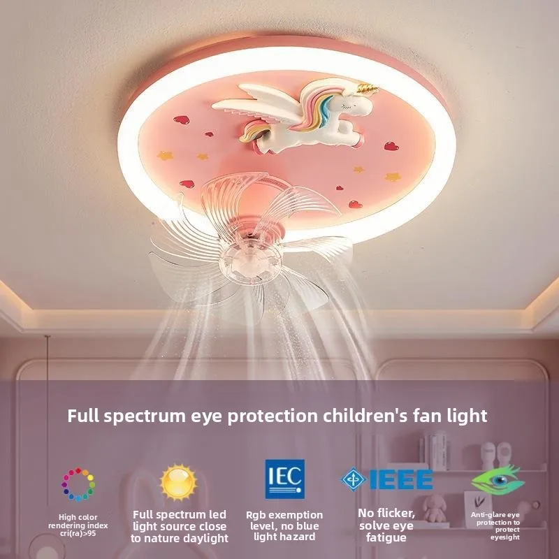 Full spectrum eye protection girl room cartoon unicorn room smart bedroom ceiling fan light