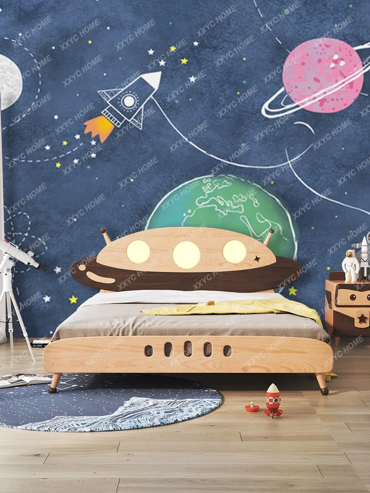 Children\'s Bed Boy Astronaut Bed Children\'s Room Boy Beech Bed for Car Bedroom Aircraft Bed