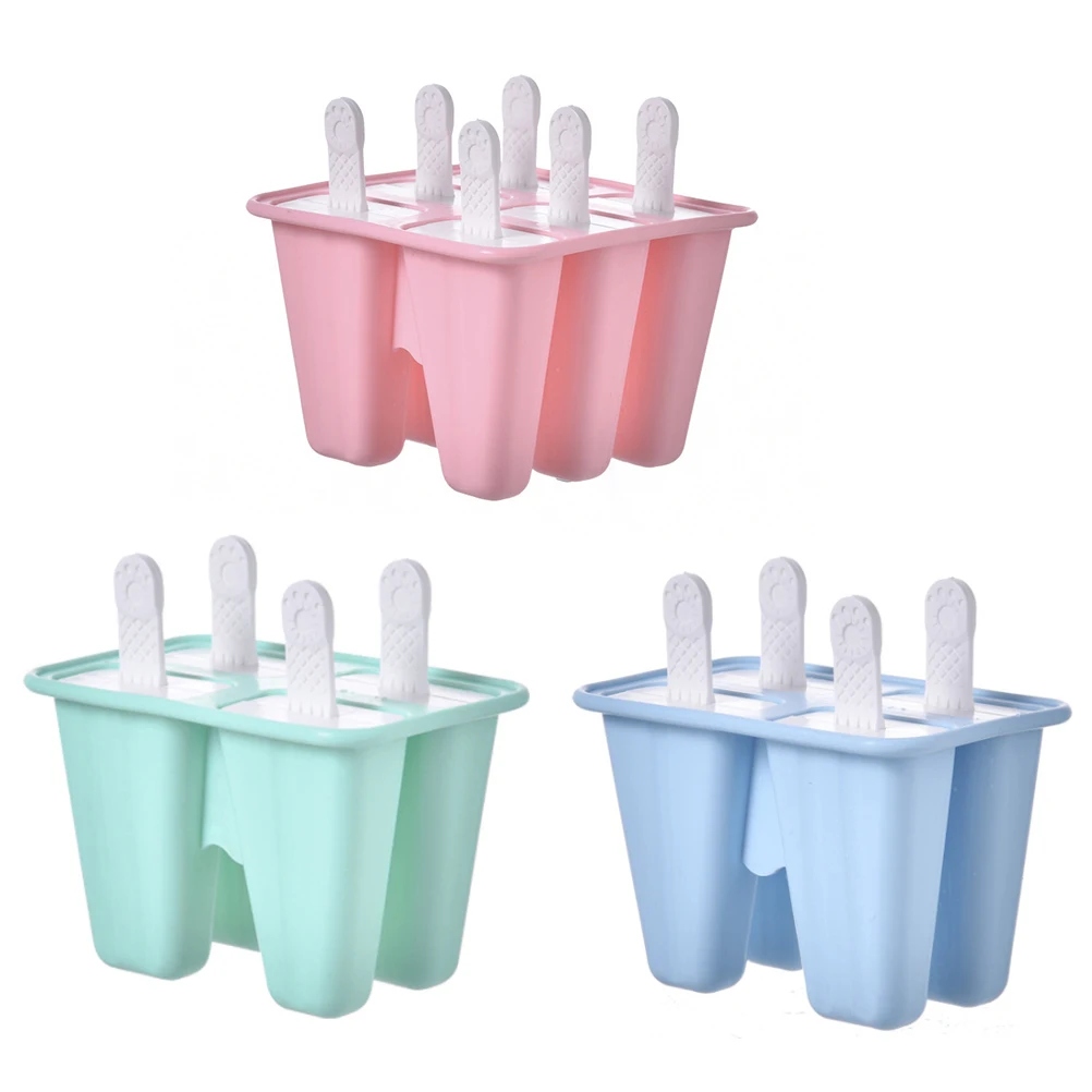 

4 Cells Ice Cube Tray Silicone Molds Popsicles Maker DIY Creative Tools Food Grade Reusable Premium Material Family Fun Kitchen