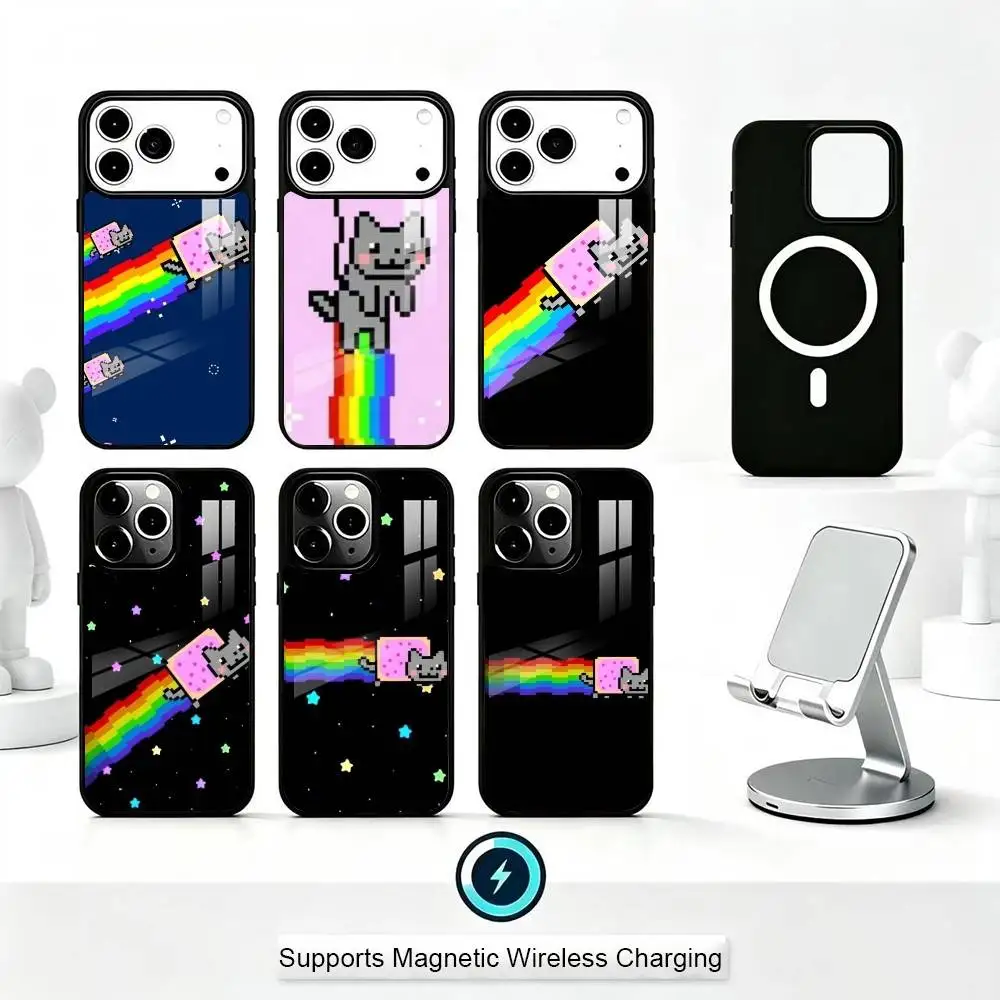 

N-Nyan Cat Phone Case For iPhone17,16,15,14,13,12,11 Plus,Pro Supports Magnetic Wireless Charging