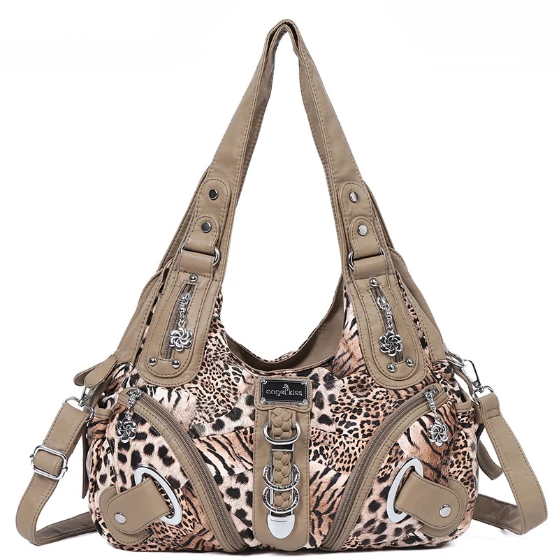 

Angelkiss Women Leopard Handbags Brand Shoulder Bag Soft Tote Bag Fashion Satchel Multi-Pockets Crossbody Luxury Shoulder Bags
