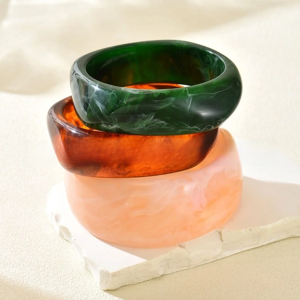 3/4 Pcs Punk Irregular Resin Bracelet Thickened Wide Exaggerated Chunky Bangles Marbling Geometric Cuff Bracelet Set Jewelry