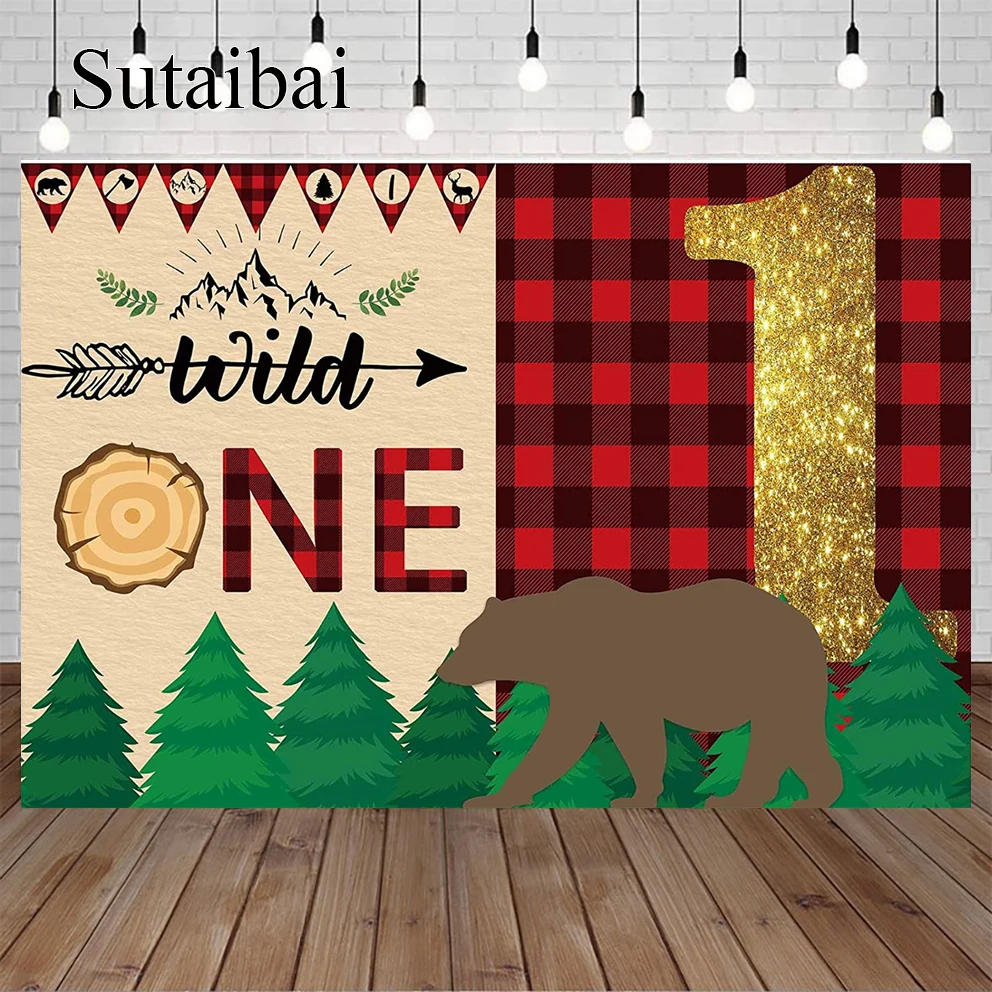 Lumberjack Wild One Backdrop Onederland Boy 1st First Birthday Supplies Red Black Buffalo Plaid Children Kids Bday Decorations