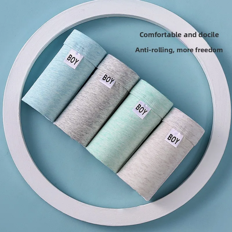 4pcs-Breathable Boys Cotton Underwear for Obese Teens Growing Kids Big Boys Students Youth Development Period Soft Boxer Briefs