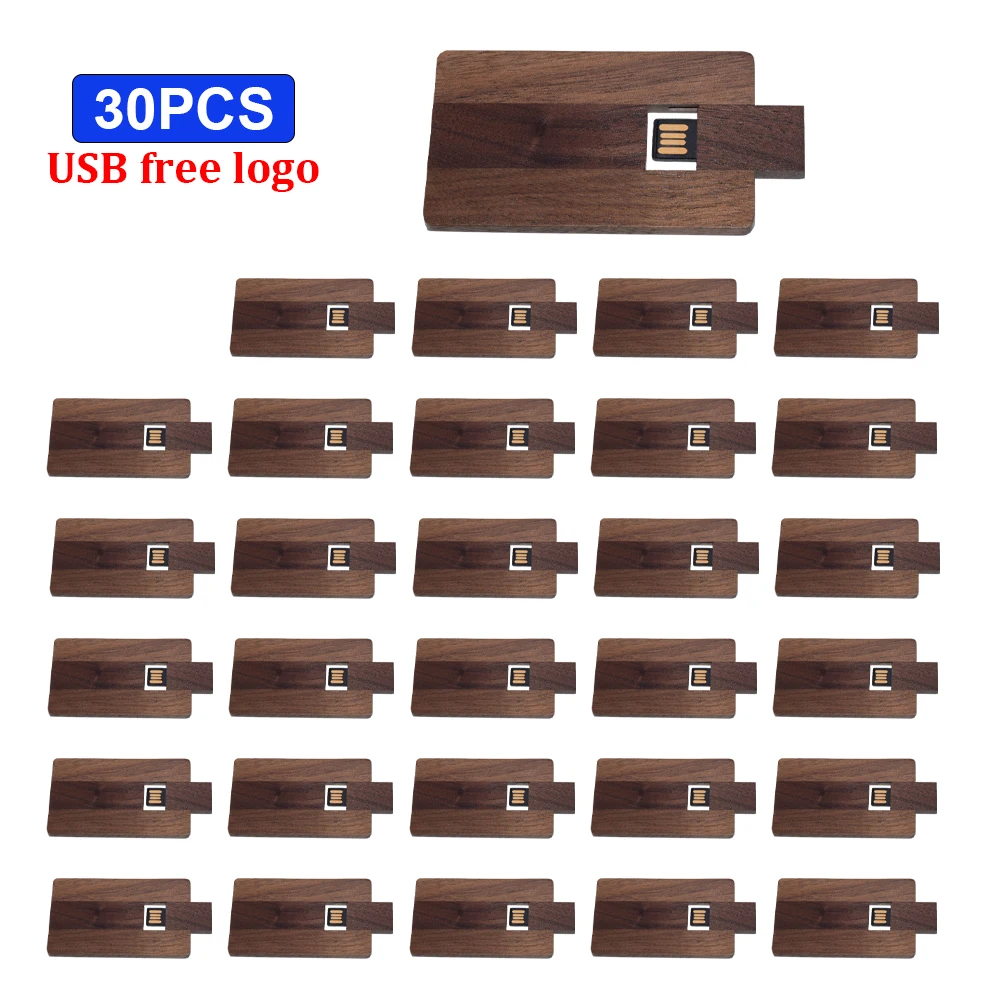 

30pcs Wooden Card USB 2.0 Flash Drive 128GB Creative Gift Rotatable Memory Stick 64GB Pretty Business Gift Pen Drive 32GB 16GB