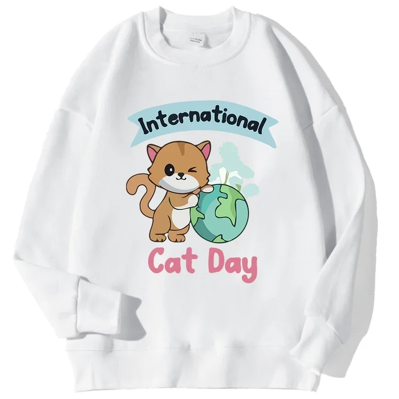 Today Is International Cat Day Men Hoodies Street Crewneck Hoodie Autumn Oversize Fleece Hoody Hip Hop Comfortable Clothes