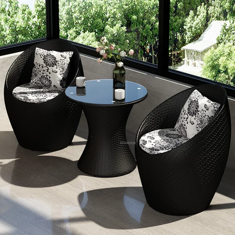 Nodic Balcony Table and Chair Combination Three-piece set Outdoor Balcony Patio Leisure Rattan sofa Chair Garden furniture set Z