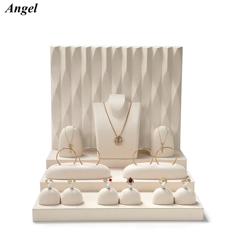 

Бежевая металлическая стойка для ювелирных изделий из микрофибры, ожерелье, кольцо, серьги, оконная стойка для ювелирных изделий