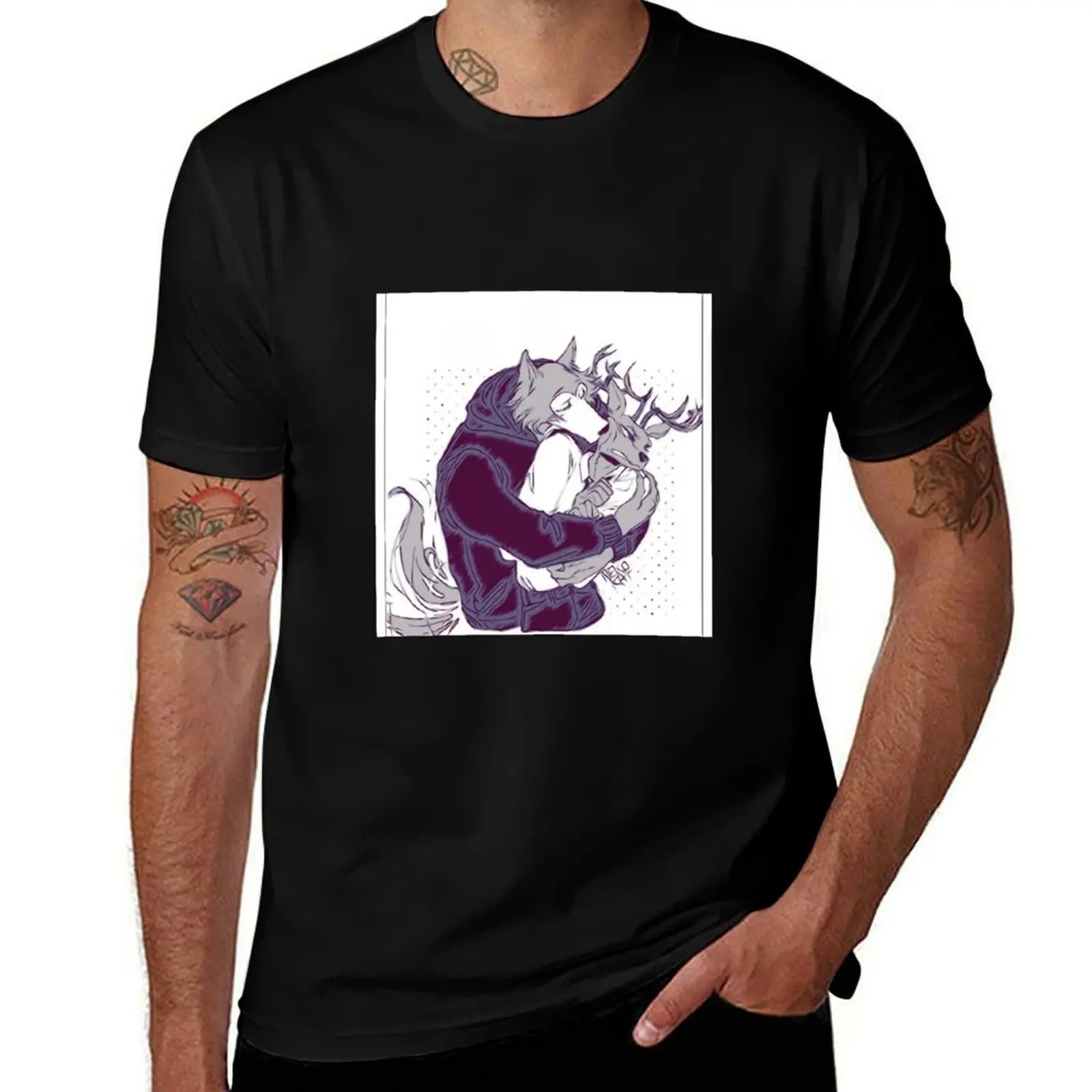 Beastars - Legosi and Louis (Sketch) T-Shirt All Match Basic Short Sleeve Top T-Shirt