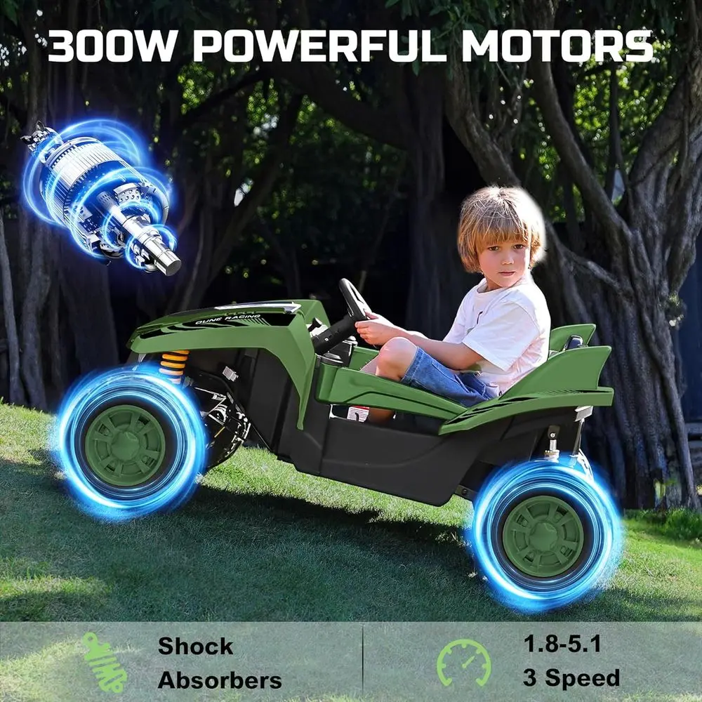 24V Ride on Toys for Big Kids, 4x200W, Max 5.1MPH, EVA Tires, 21" Spacious 2 Seater, 4-Wheeler Suspension, Remote Control,Green