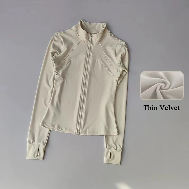Damen High-End-Yoga-Jacke aus Samt mit Stehkragen, langen Ärmeln, Fitness-Lauf-Trainingsoberteil für Herbst- und Wintersportarten