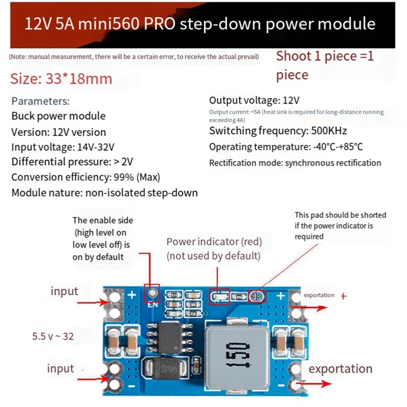 DC-DC DC Step-Down Regulated Power Supply Module High Efficiency Output 12V