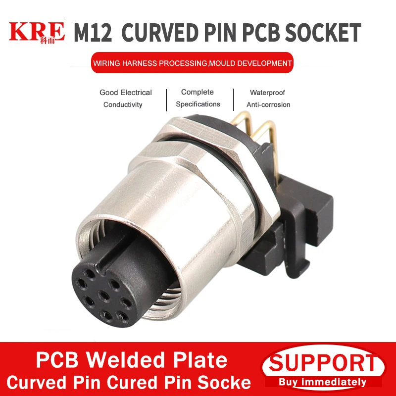 

KRE Aviation Socket Connector M12 3/4/5/8 Bent Pin Elbow Flange Seat Welding PCB Board 90 Degree Sensor Plug Plate