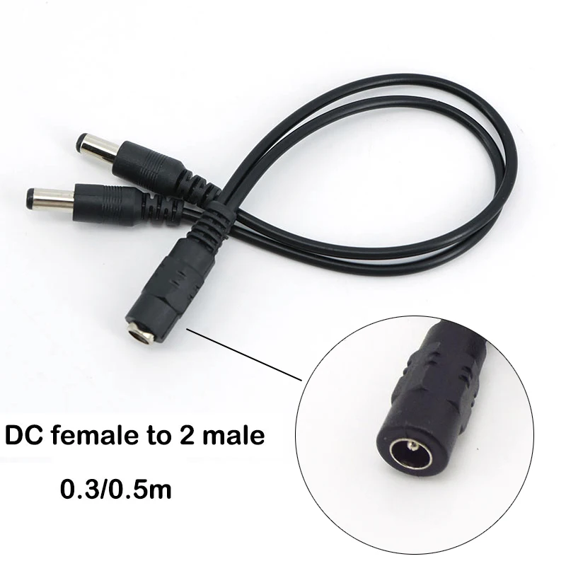 30cm 50cm DC 1 Female To 2 Male Way Connector DC Plug Power supply Splitter extend Cable 5.5x2.1mm cord for led strip light C1