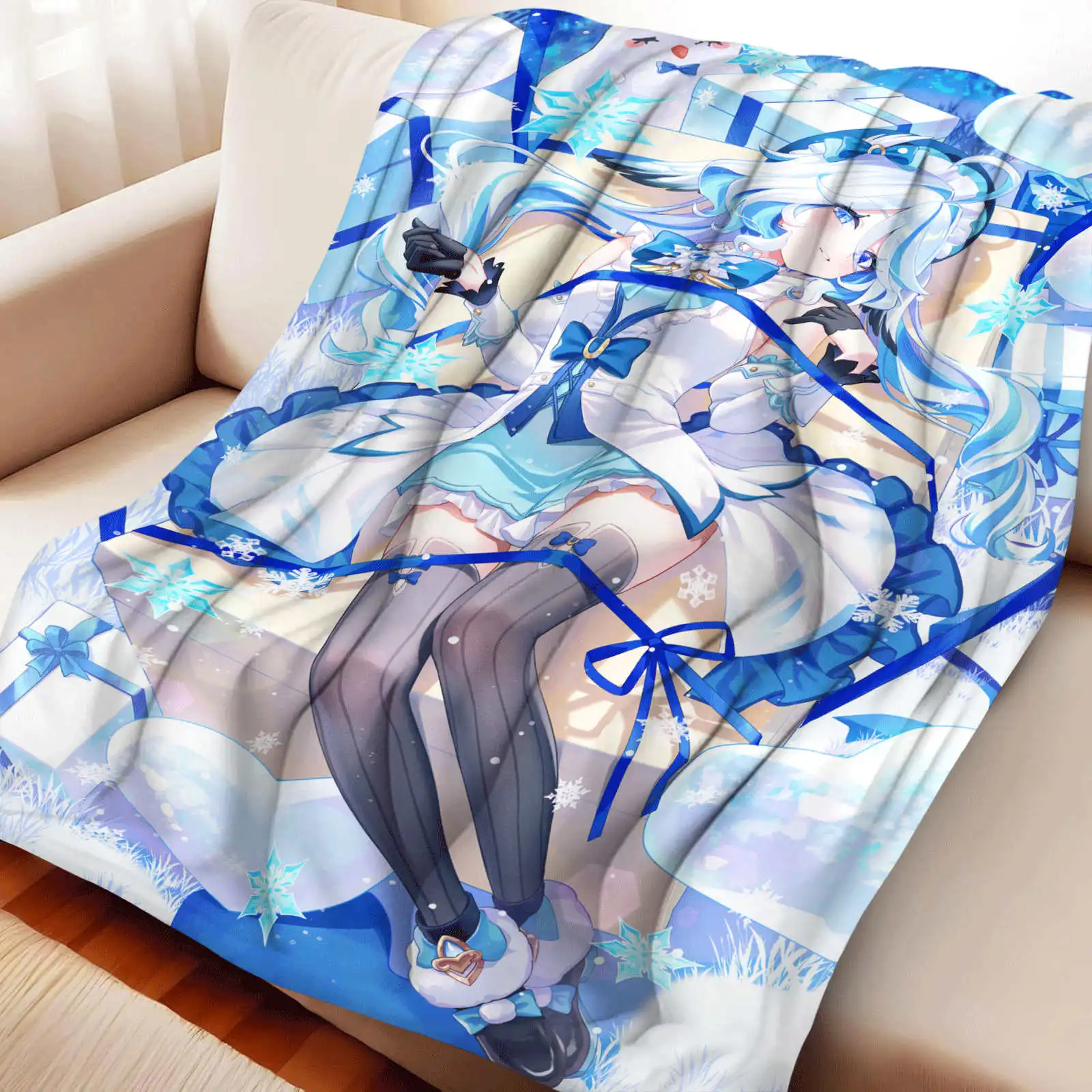

Фланелевое одеяло Genshin Impact Furina, мягкий анимированный дизайн премиум-класса для уютного комфорта
