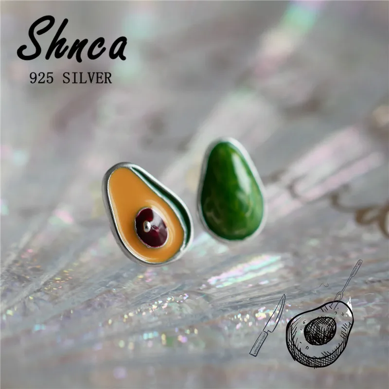 New Trendy Personality Asymmetric Fashion 925 Sterling Silver Avocado Stud Earrings For Women Girl Fruit Jewelry LE172