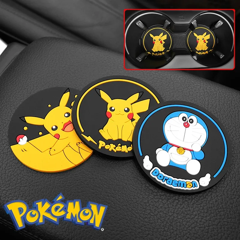 Pokemon Pikachu Silicone Coasters Cute Animation Round Car Non-slip Cup Cushion Car Interior Accessories Heat-resistant Cup Mat