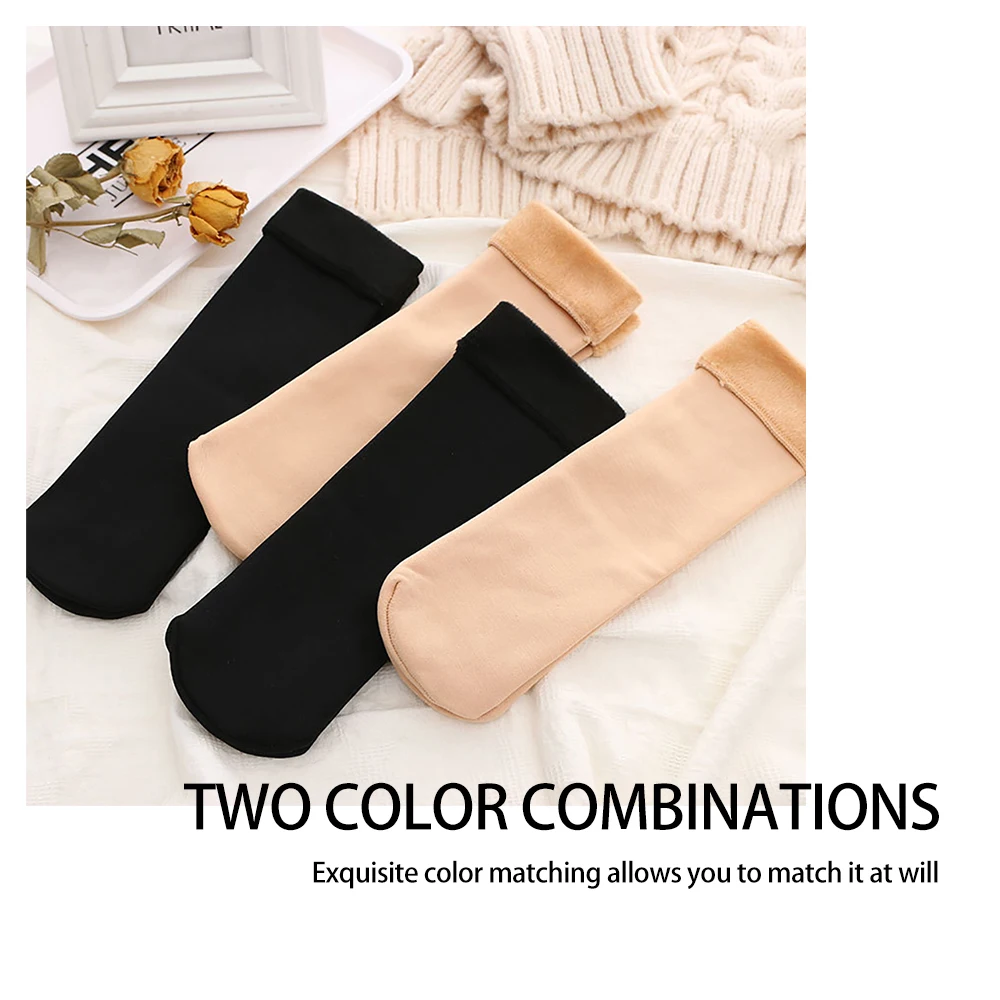 2 Pairs Women Men Adult Socks Solid Color Floor Socks Soft Sleep Velvet Wool Cashmere Home