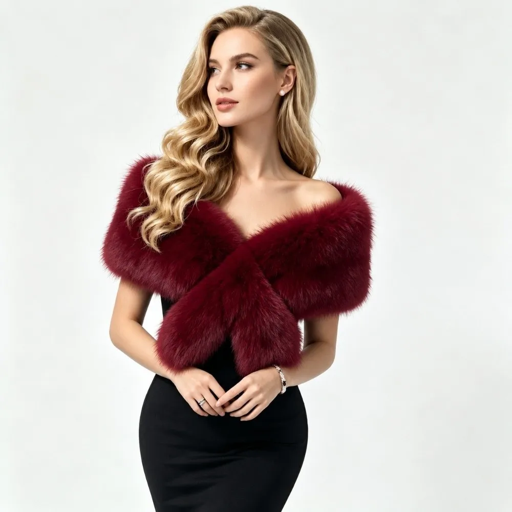 Fashionable Multicolor Faux Fur Shawl Imitation Fur Soft Fluffy Wrap Scarf Thick Fur Decor Formal Party Cape Banquet Occasion
