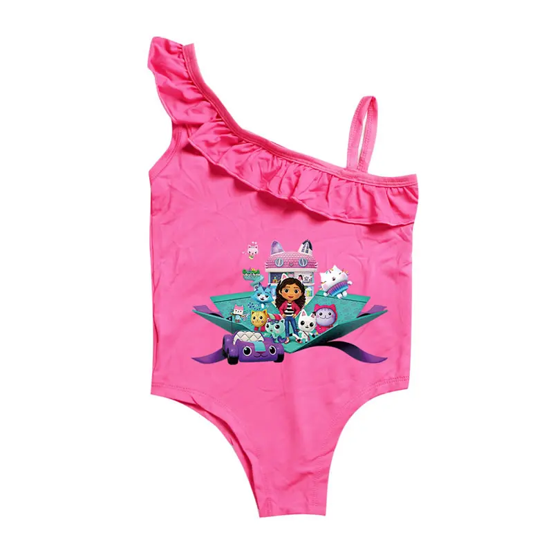 Bañador de casa de muñecas Gabbys para niña, traje de baño de casa de muñecas Gabby para niño, Bikini con volantes y estampado de Carooon