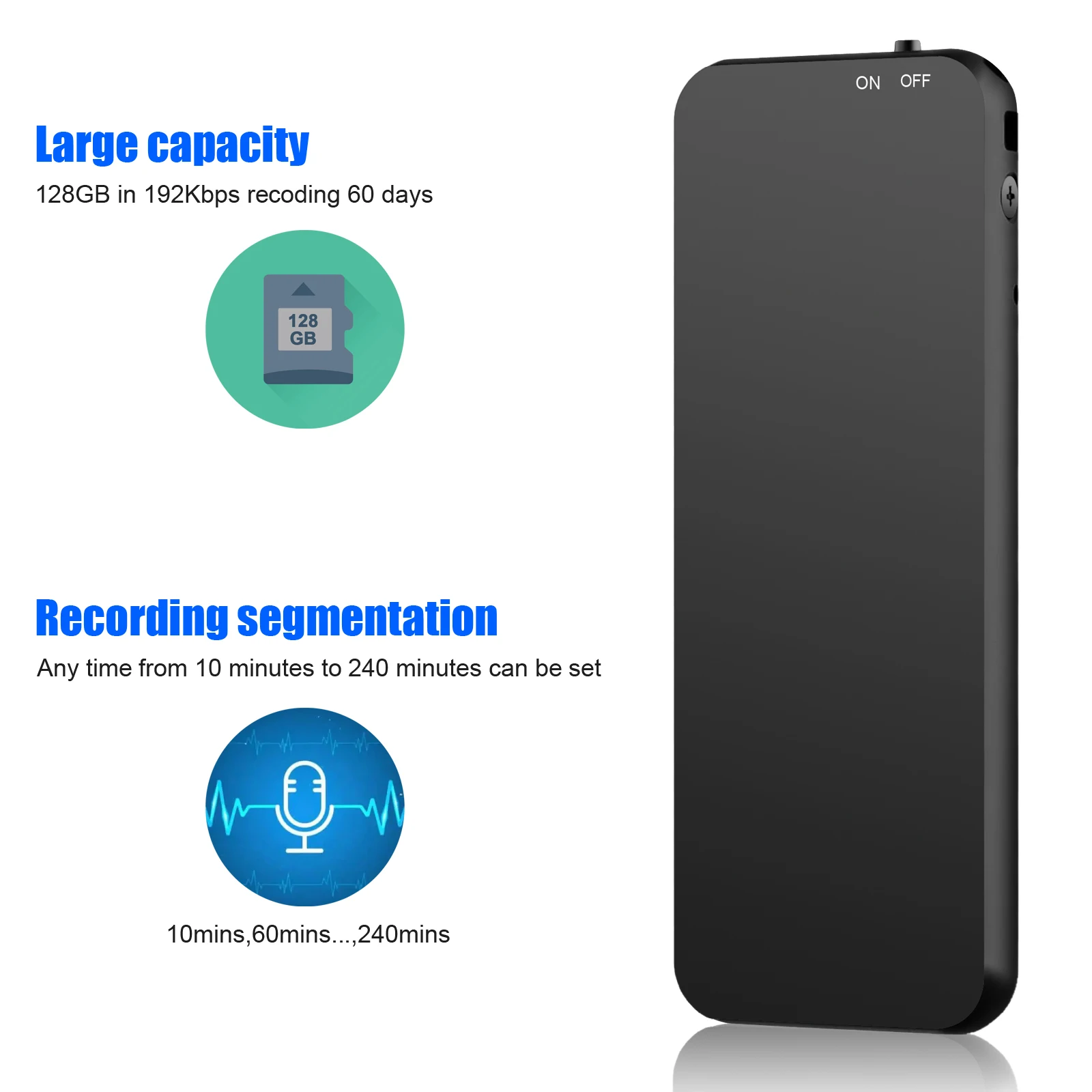 

Yaergor V53 Ultra Thin Voice Recorder MP3 Player Audio Recorder Noise Reduction Sound Recording 192 Kbps Professional Dictaphone