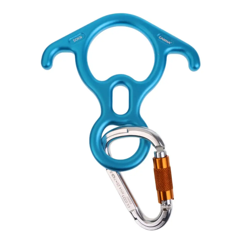 50KN 8 Figure Descender + 25KN D-shape Carabiner Hook Belay System