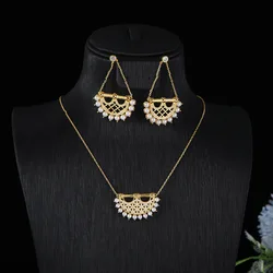 2023 Luxurious necklace and earrings set for women Dubai Arabian style Geometic Design pearl Necklace Party Wedding Jewelry Set