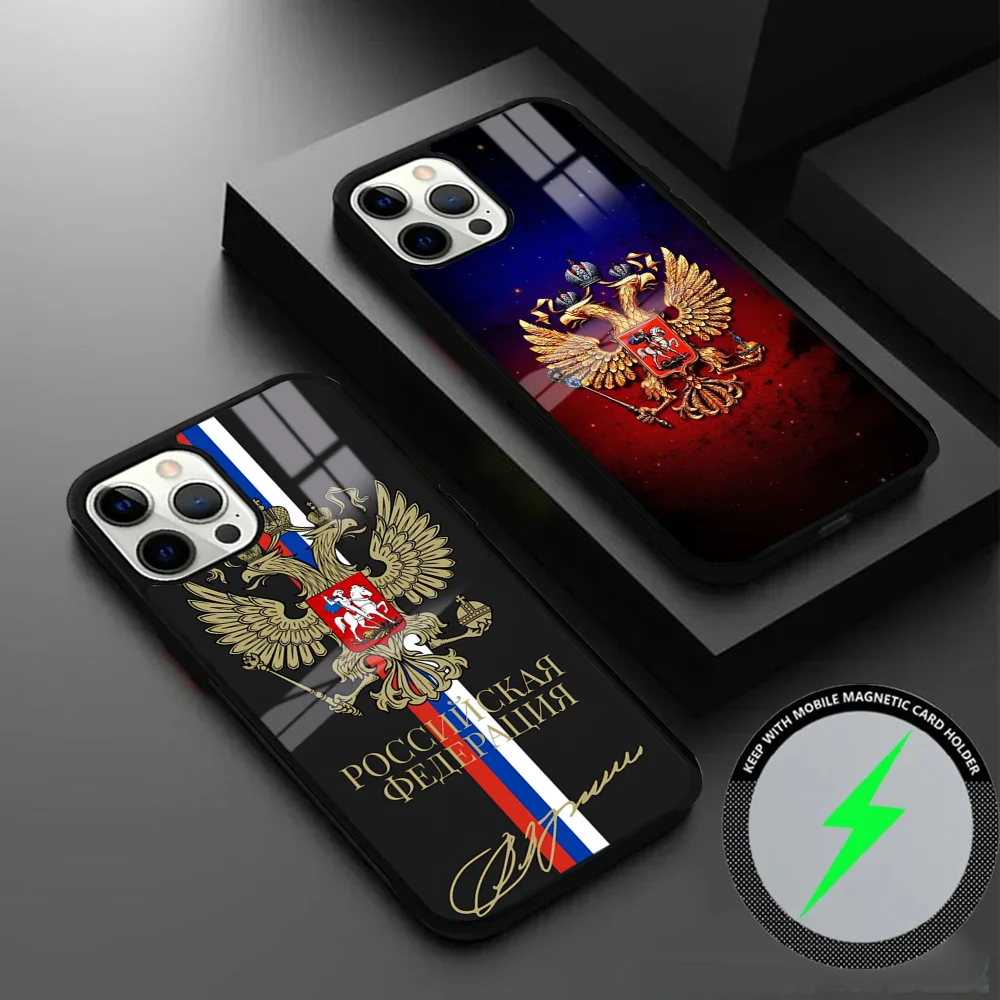 Russia Flag national emblem Phone Case For iPhone 16 15 14 13 12 11 Pro Max Plus Mini Magsafe Mirror Wireless Magnetic Cover