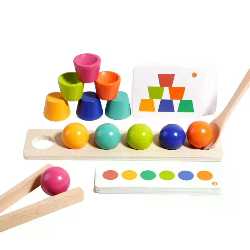 Giocattoli educativi Montessori in legno per bambini Palla abbinata ai colori Tazze impilabili Gioco Cognizione Sussidi didattici per l'apprendimento prescolare
