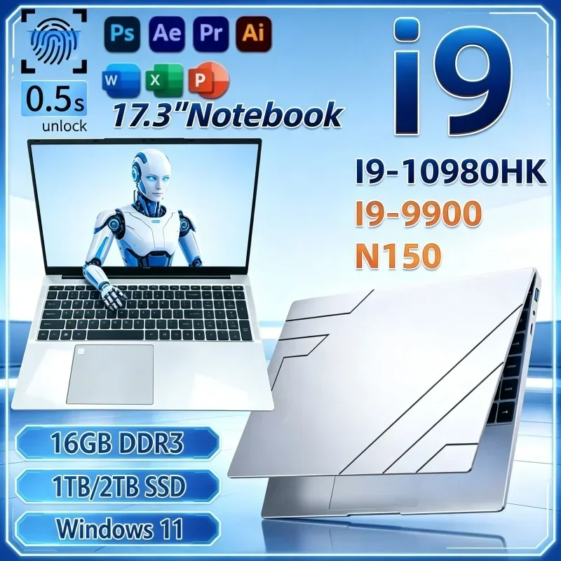 Hot Compact‑Framed 17.3 Inch Laptop Intel I9‑10980HK/I9‑9900/N150 16GB 32GB 2TB SSD Win11 Ultra Slim Gaming Office Notebook
