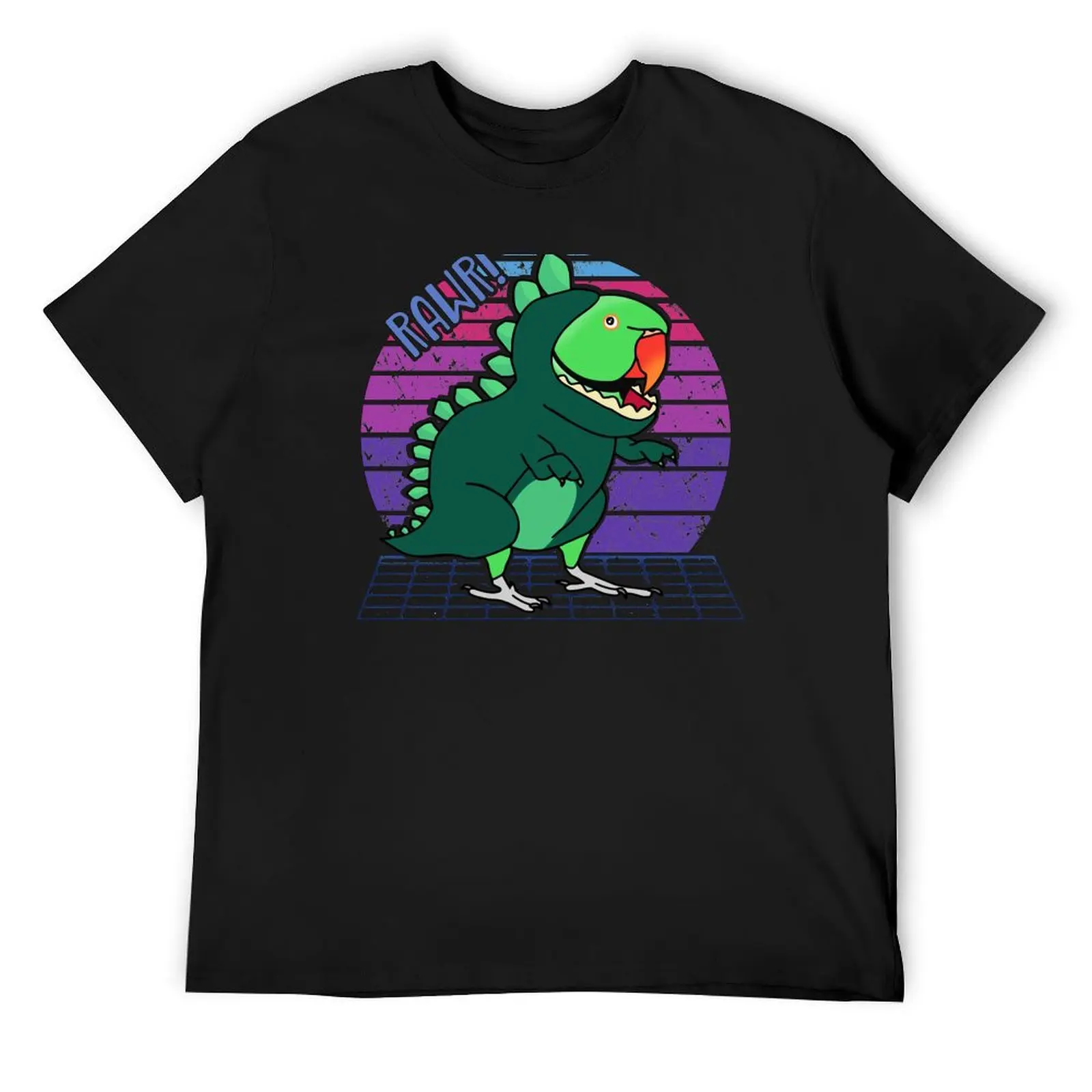 

Aesthetic Vaporwave Green Indian Ringneck Dinosaur Doodle T-Shirt summer tops compression shirt men