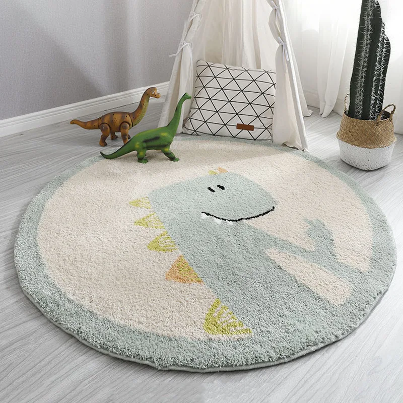 Cartoon circular bedroom bedside blanket, children's room imitation cashmere crawling mat, home living room fully covered