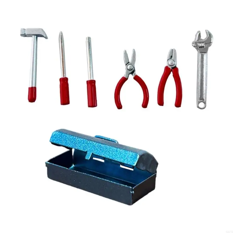 Boîte à outils Simulation en métal, kits d'outils pour enfants, maison poupée, affichage scène, décoration