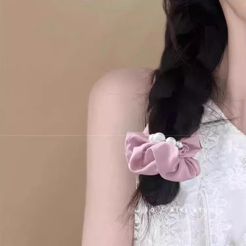 Elegantes Haargummi mit Perlen im Darm-Stil für Damen und Mädchen, süßes Haarornament, Pferdeschwanzhalter, Haargummi, Haar-Accessoires – Detail 4