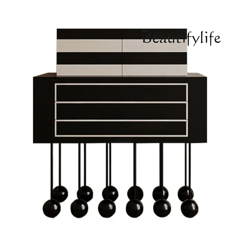 retro black and white color scheme side cabinet creative design solid wood porch cabinet living room storage chest cabinet