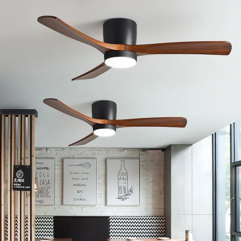 

Nordic Solid Wood Ceiling Fan, Quiet Bedroom and Dining Room with Remote Control, Low Floor 6-speed, Dimming Photoelectric Fan