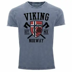 Mens Vintage Shirt Viking Norway Norway Flag Viking Nordic Print Shirt