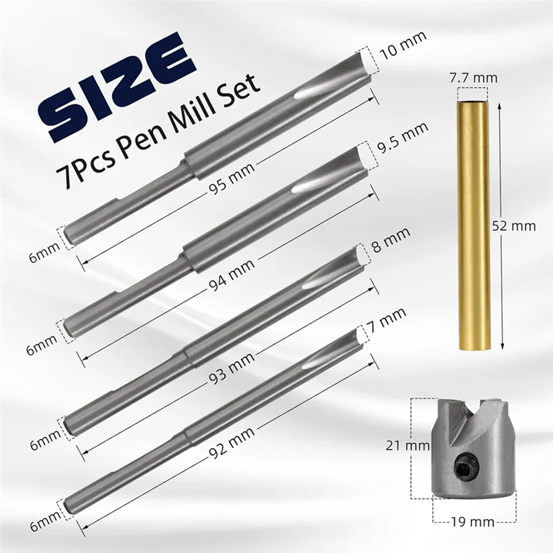 AT44-7Pcs Pen Blanks For Woodturning With Pilot Cutter Shafts, 7Mm, 8Mm, 3/8 Inch, 10Mm Mill Trimmer Set