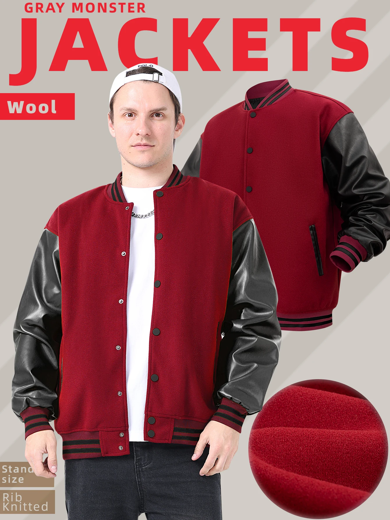 RENYADAO College Jacket Faux Leather Sleeves Colorblocking Multi 6