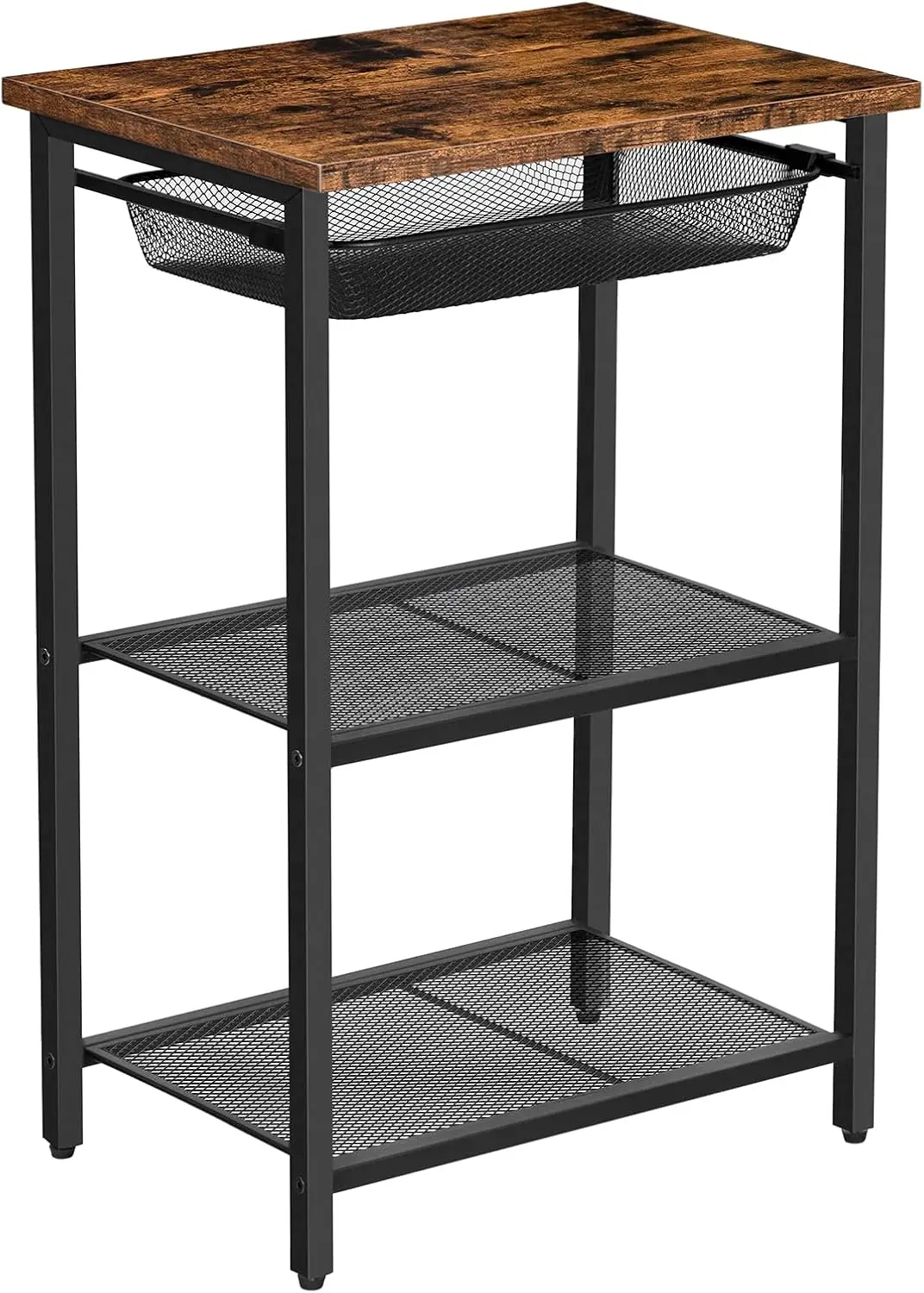

Tall Side Table, Industrial Small Tall End Table with Metal Mesh Basket, Telephone Table with Storage Shelf for Living Room,