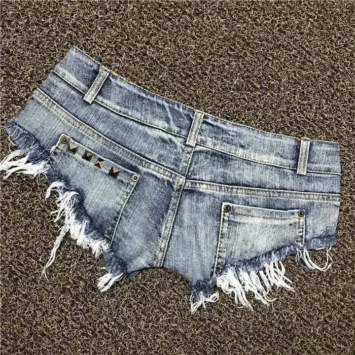Women's Sexy Rivet Tassel Hole Denim Shorts Feminino Jeans Nightclub