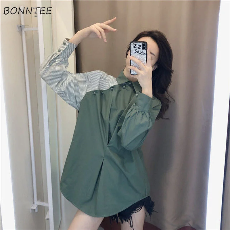 Camicie donna Patchwork irregolare Baggy BF Style Fashion femminile Hipster Daily Blusas causale Chic Tender Retro coreano