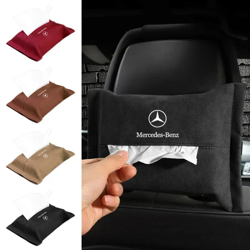 Car Logo Tissue Bag Case Leather Paper Towel Storage Box For Mercedes Benz GLE GLS GLC CLA GLA GLB C197 R231 W204 W205 W169 W210