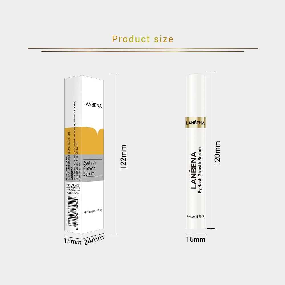 LANBENA Serum pertumbuhan bulu mata 4ml, Essence ekstensi bulu mata untuk meningkatkan panjang, ketebalan, dan kegelapan bulu mata