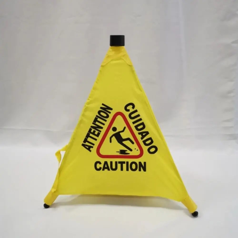 Triangular Cone-Shaped Caution Wet Floor Sign Wall Mounted Pop-Up Design Slippery When Wet Sign Foldable Multilingual