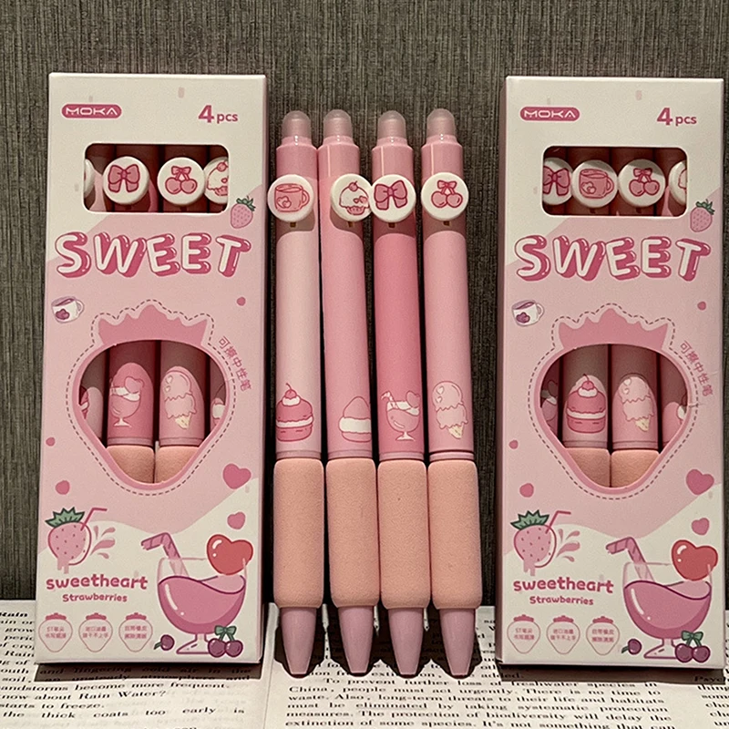 4pcs kawaii Cartoon lösch barer Gel stift schreiben glatt schnell trocknender Stift Schreib werkzeug Schul büro liefert ästhetisches Briefpapier