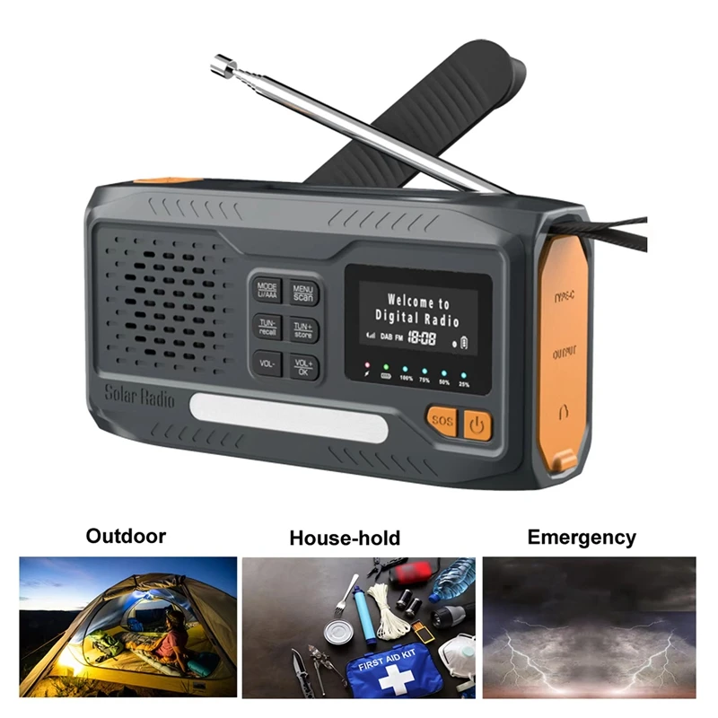 

Portable Solar Radio Receiver Emergency Radio DAB/FM Bluetooth Radio With LED Flashlight/SOS