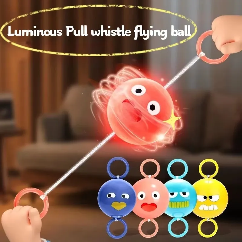 Luminous Whistle Ball Children's Rotating Flash Flywheel Puzzle Pulling Rope Childhood Creative Stress Relief Work out Toy